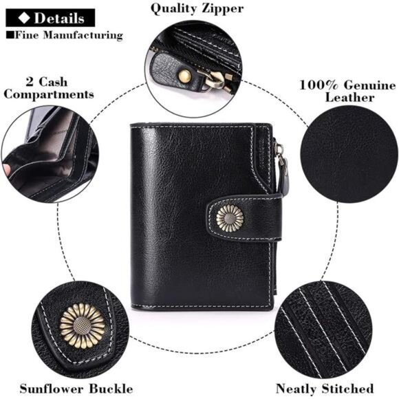 Small Wallet for Women Leather Bifold Compact Small Womens Wallet - Picture 4 of 6